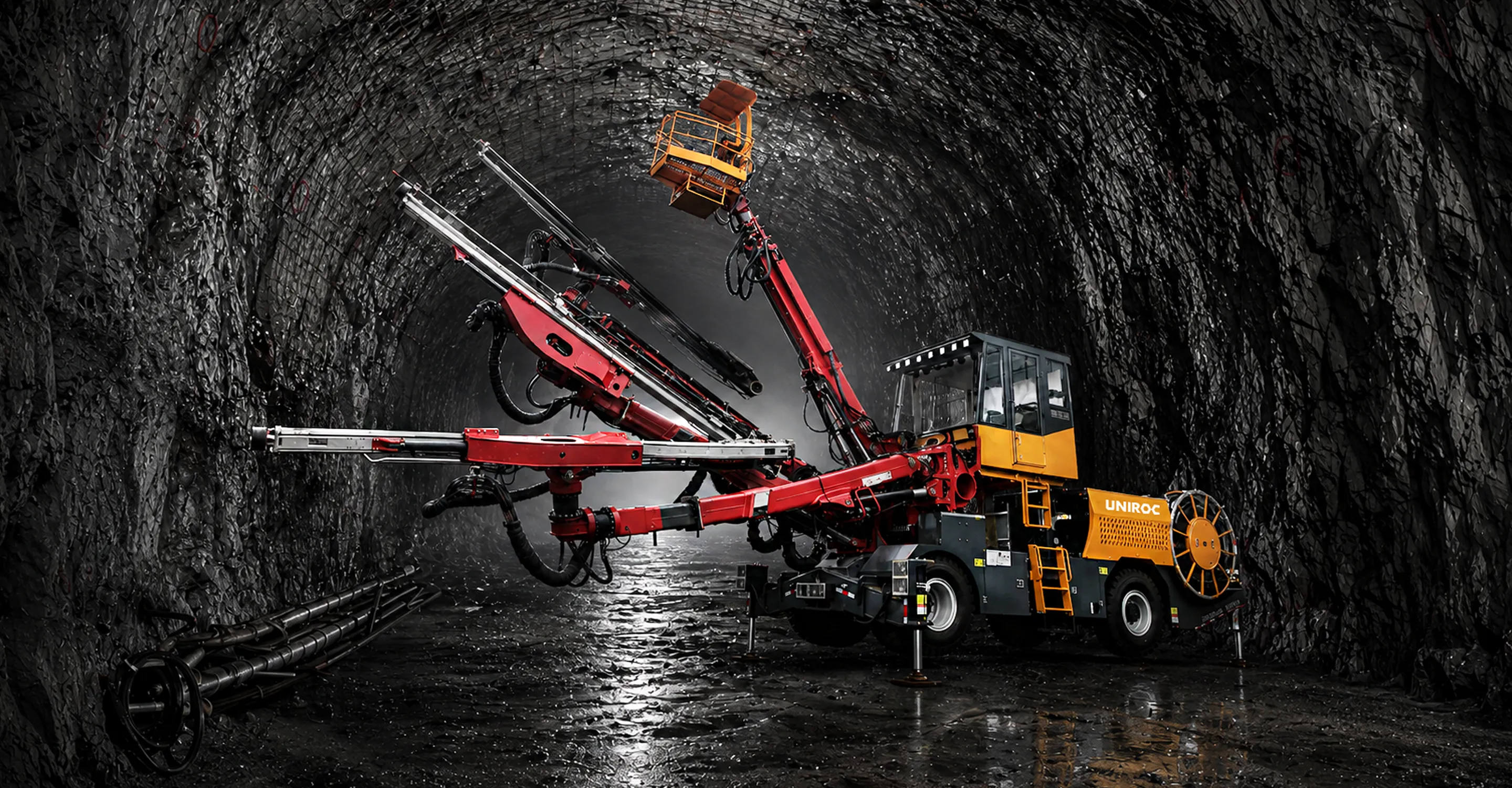 Rock drilling equipment inside a powerhouse tunnel